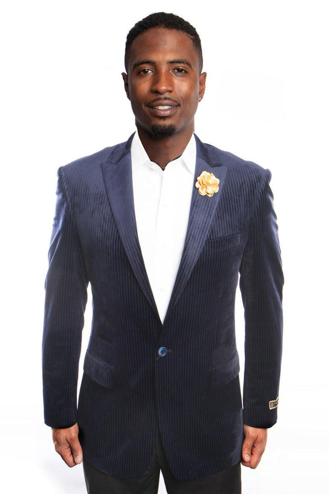 Tailors

Empire Tailors Navy Velvet Men's Blazer- Classy 1-Button Peak Lapel - USA Men's Outlet