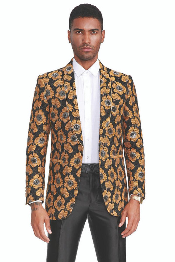 Tailors

Men's Black & Yellow Sunflower Print Shawl Collar Tuxedo Jacket by Empire Tailors - USA Men's Outlet