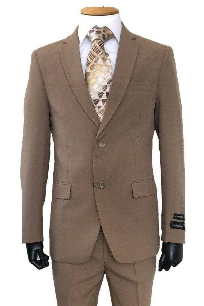 "Tan 2 Button Slim Fit Poplin Suit by Fortino Landi" - USA Men's Outlet