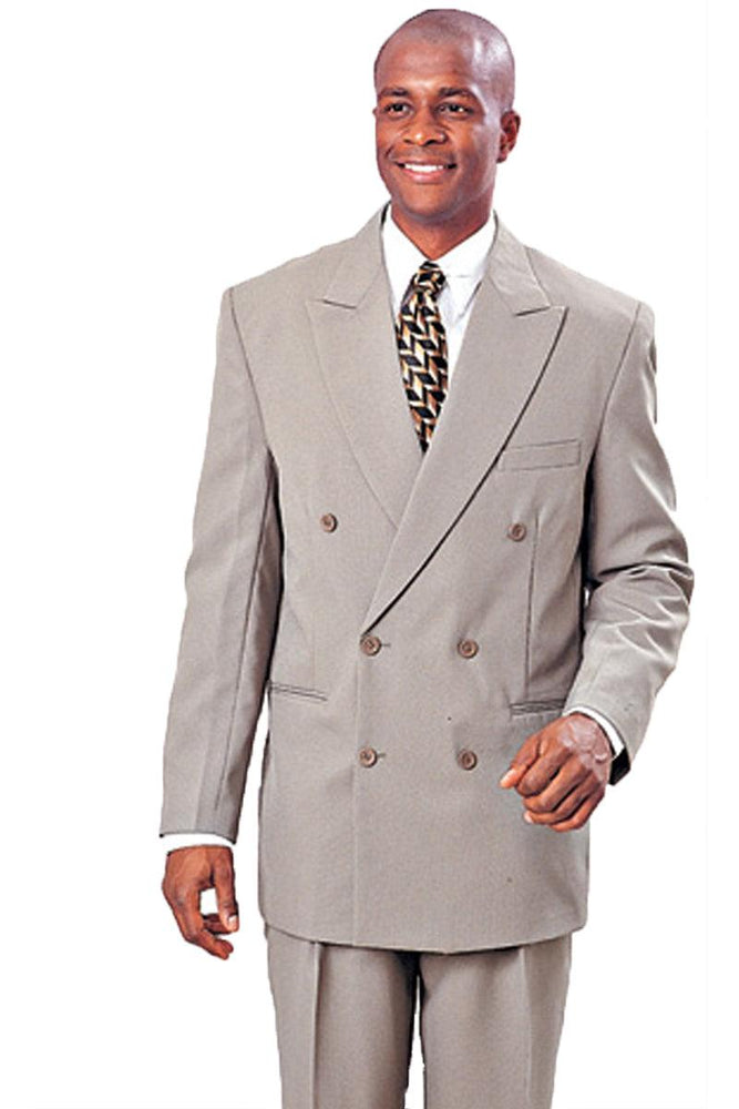 "Tan Double Breasted Poplin Suit: Classic Fit & Sophistication from Fortino Landi" - USA Men's Outlet