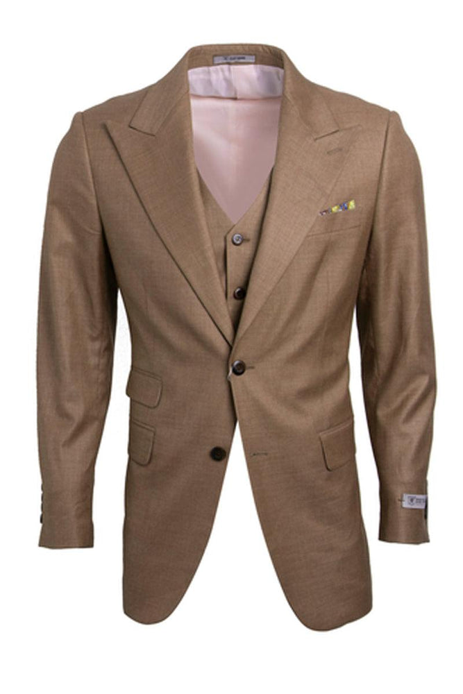 "Taupe Sharkskin Stacy Adams Men's 1-Button Suit with Peak Lapel" - USA Men's Outlet