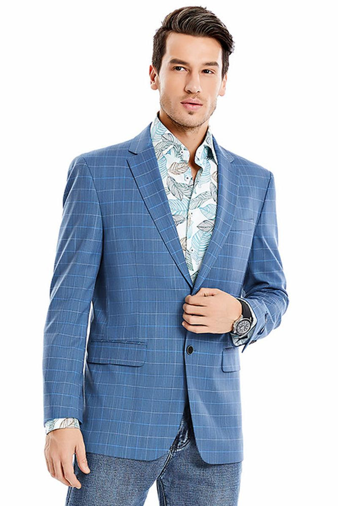 Tazio Blue Windowpane Sport Coat: 2-Button Reg Fit Blazer | Men's Stylish Plaid - USA Men's Outlet