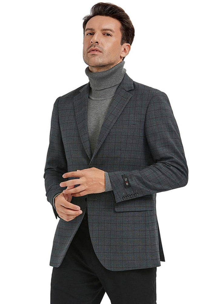 "Tazio Charcoal Grey Slim Fit 2-Button Sport Coat Blazer w/ Mini Window Pane" - USA Men's Outlet