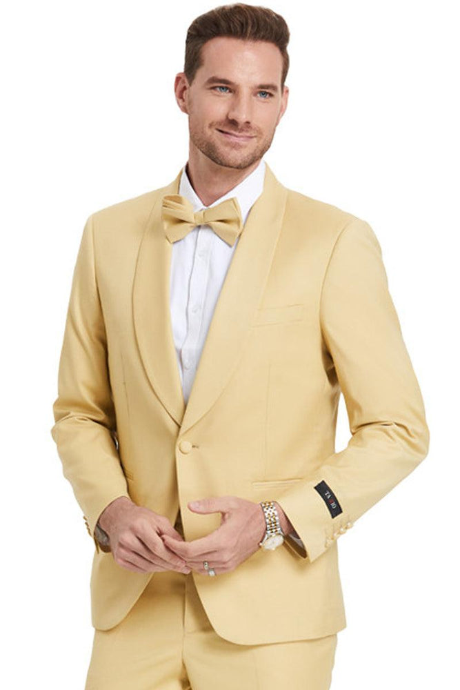 "Tazio Dijon Yellow Men's One-Button Shawl Lapel Wedding Suit" - USA Men's Outlet