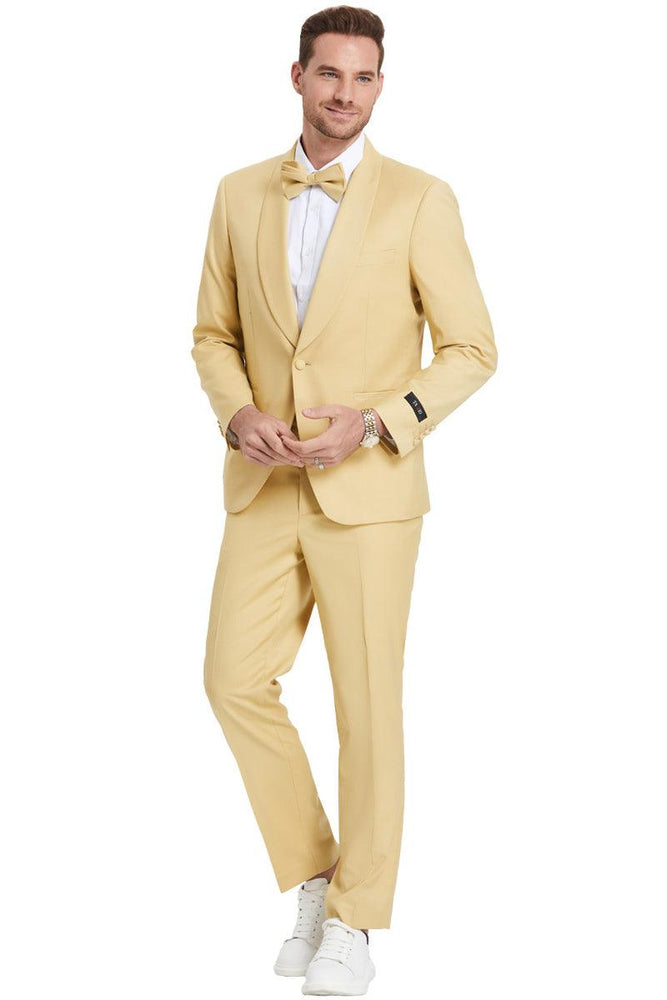 "Tazio Dijon Yellow Men's One-Button Shawl Lapel Wedding Suit" - USA Men's Outlet