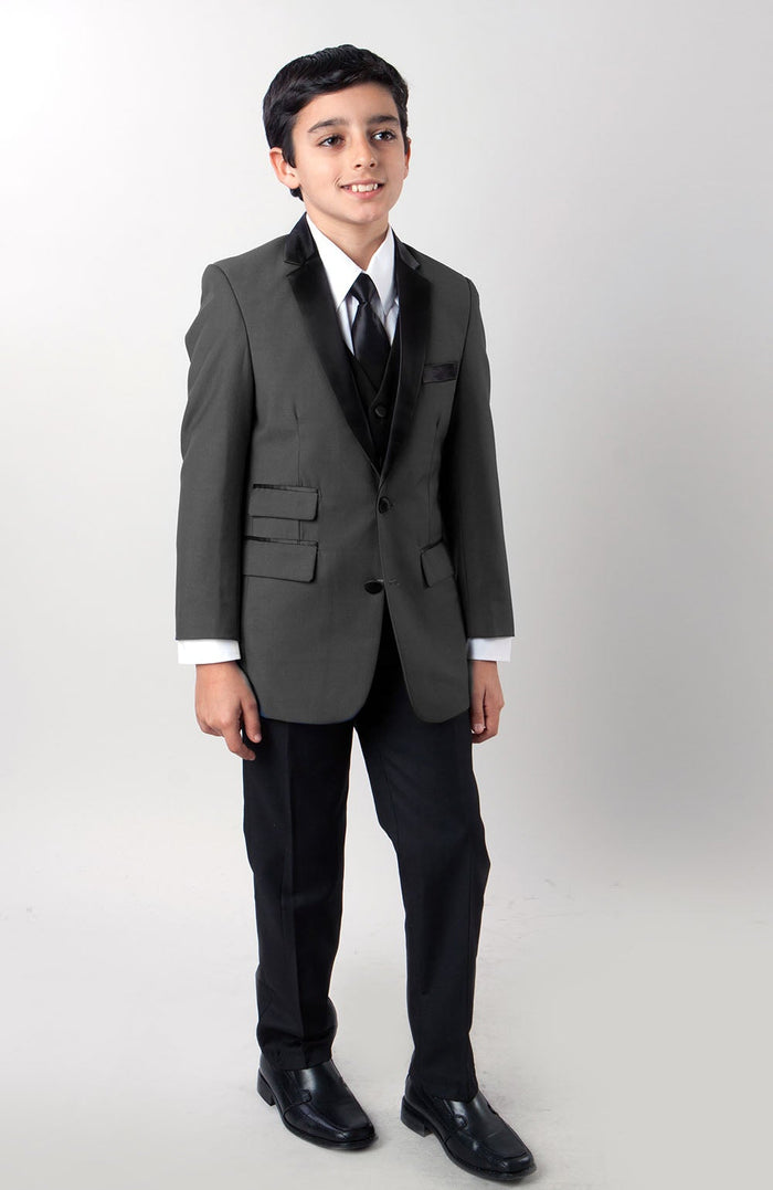 "Jason" Tazio Kids Charcoal 4-Piece Tuxedo
