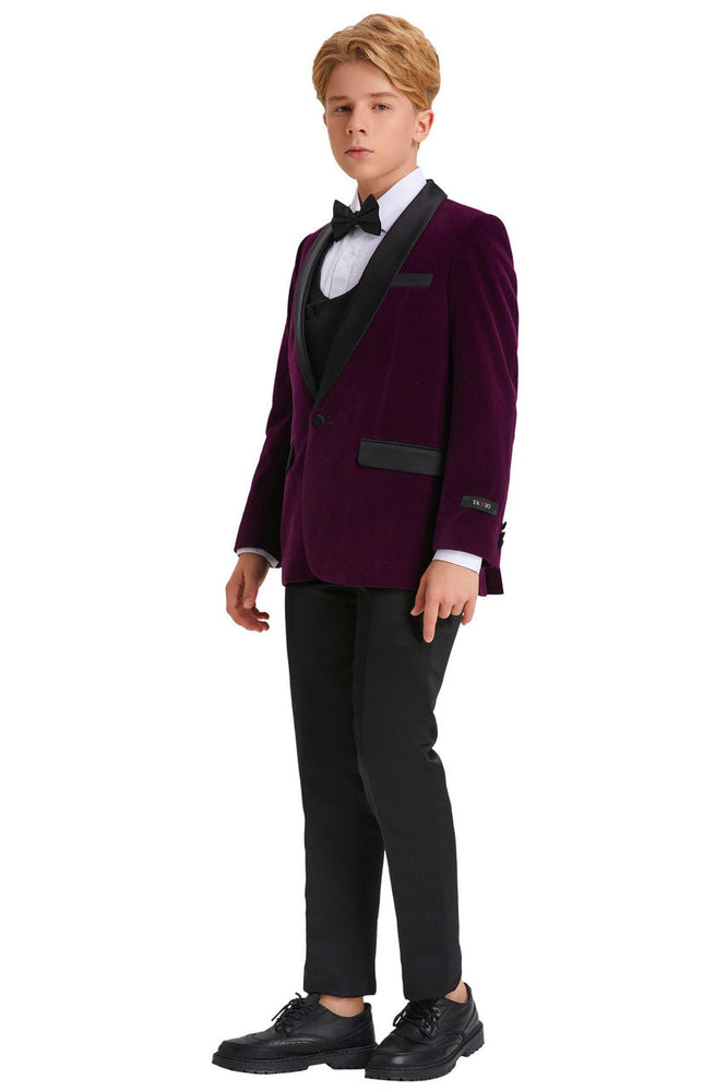 "Jayden" Tazio Kids Purple Velvet Tuxedo (5-Piece Set)