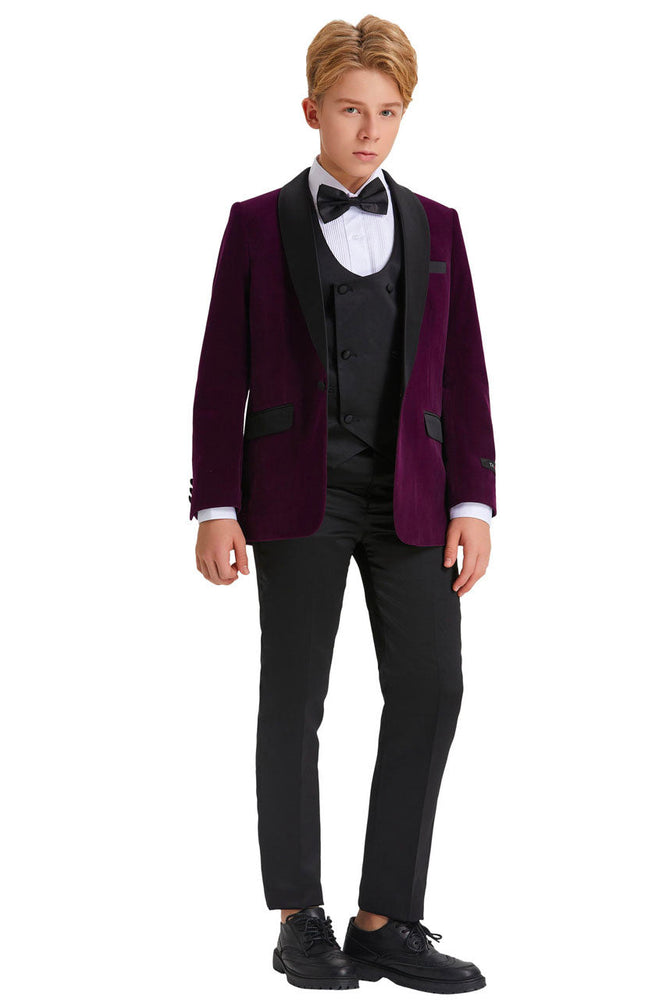 "Jayden" Tazio Kids Purple Velvet Tuxedo (5-Piece Set)
