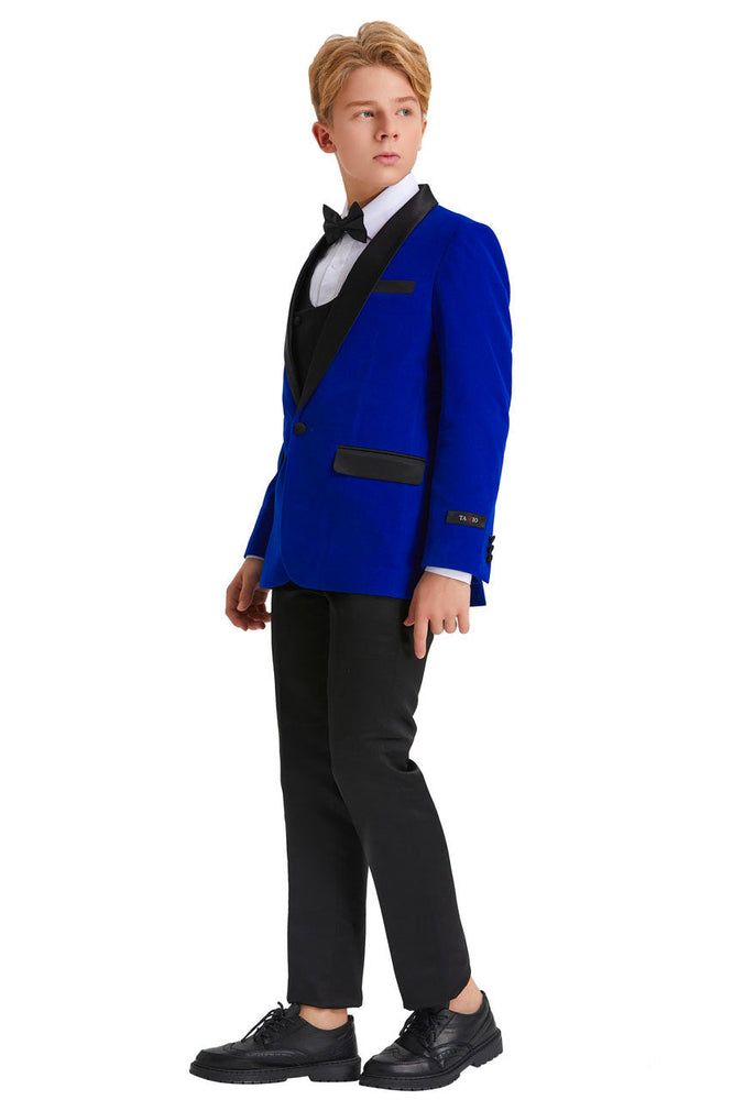 "Jayden" Tazio Kids Royal Blue Velvet Tuxedo (5-Piece Set)