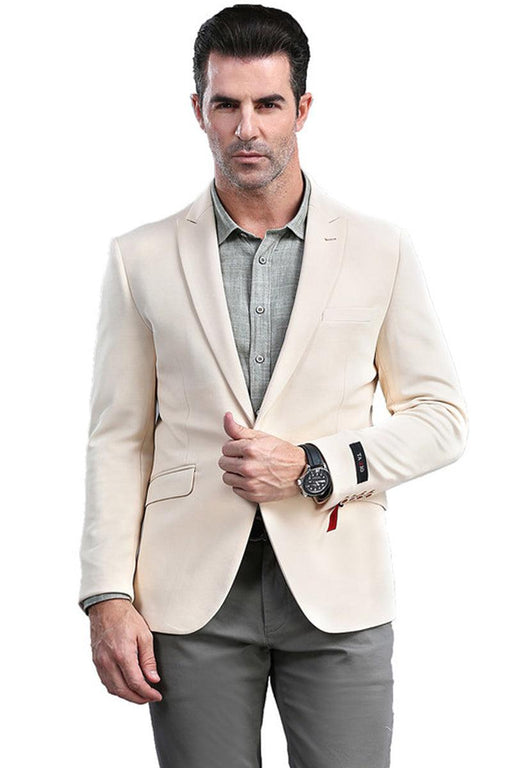 Tazio Men's 1Btn Peak Lapel Skinny Fit Tan Blazer - USA Men's Outlet