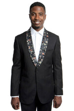 Tazio Men's 1Btn. Slim-Fit Jacket in Black w/ Floral Lapel - USA Men's Outlet