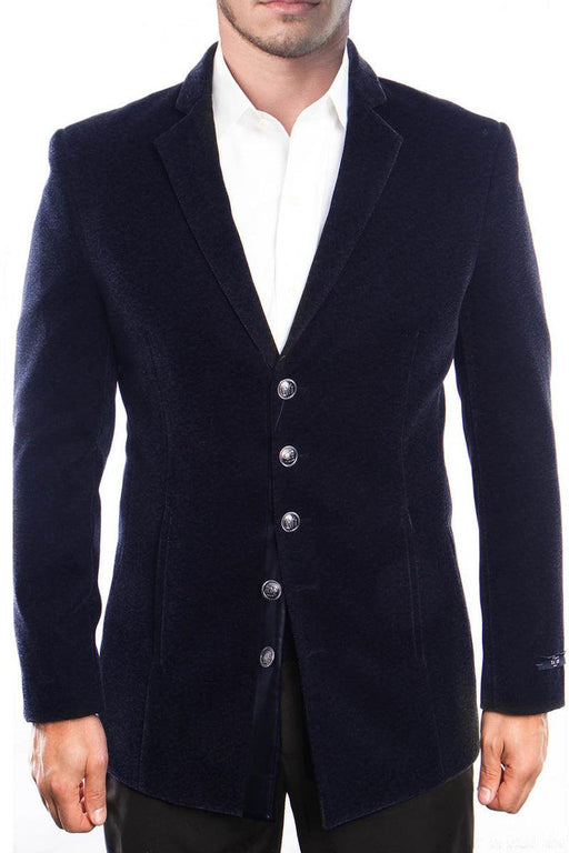 Tazio Men's 5-Button Vintage Velvet Coat in Navy - USA Men's Outlet