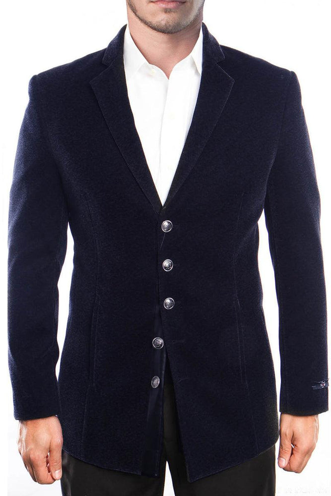 Tazio Men's 5-Button Vintage Velvet Coat in Navy - USA Men's Outlet