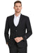 "Tazio Men's Black Peak Lapel Sharkskin Vested Windowpane Suit" - USA Men's Outlet