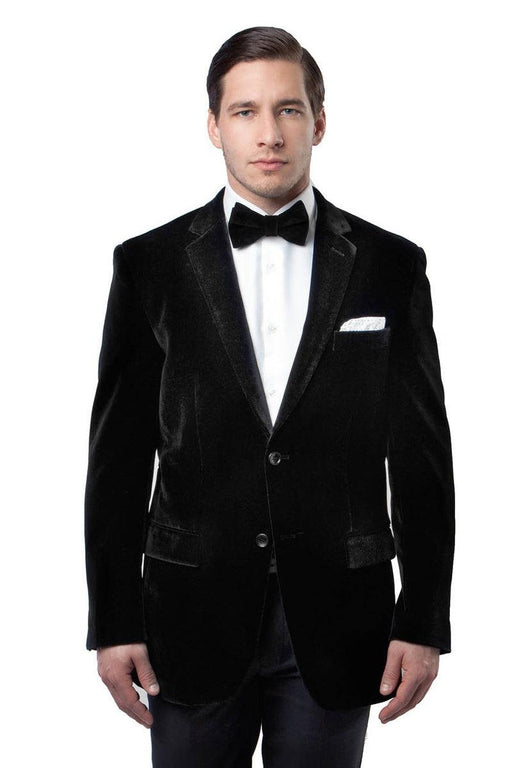 Tazio Men's Black Velvet Classic Blazer: Sharp Two-Button Styling - USA Men's Outlet