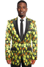 Tazio Men's Blue Tulip Floral Tux Jacket w/One Button - USA Men's Outlet