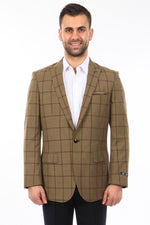 Tazio Men's Bronze Plaid Windowpane 2-Button Sport Coat - USA Men's Outlet