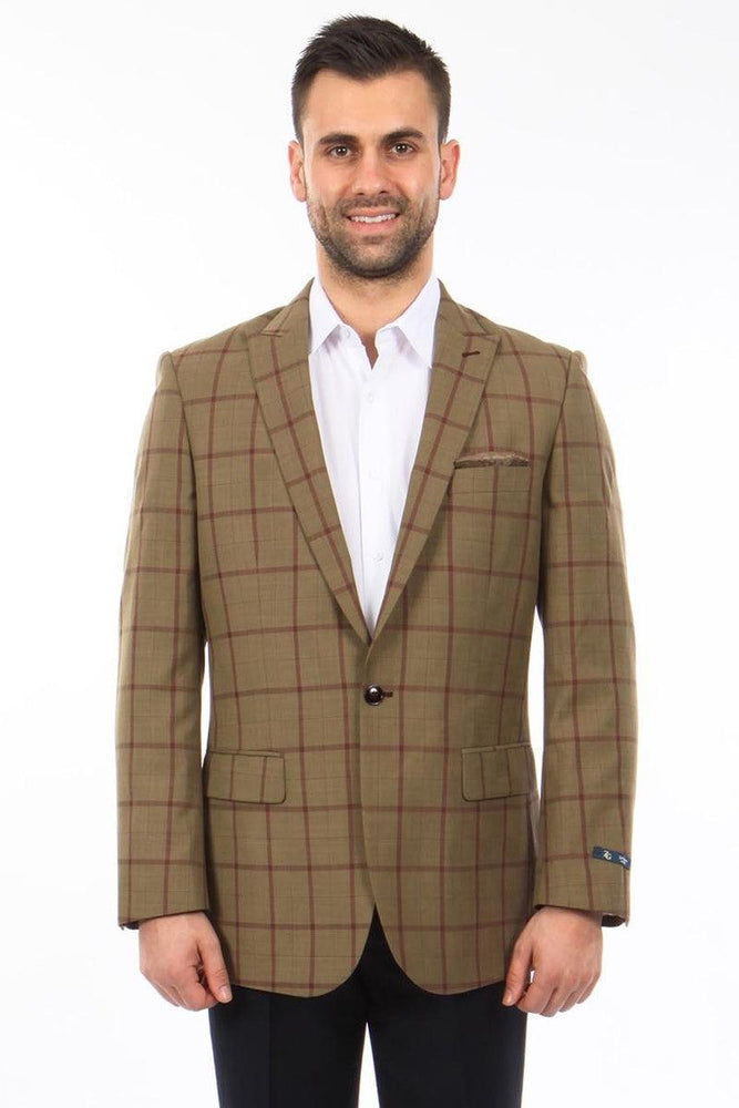 Tazio Men's Bronze Plaid Windowpane 2-Button Sport Coat - USA Men's Outlet