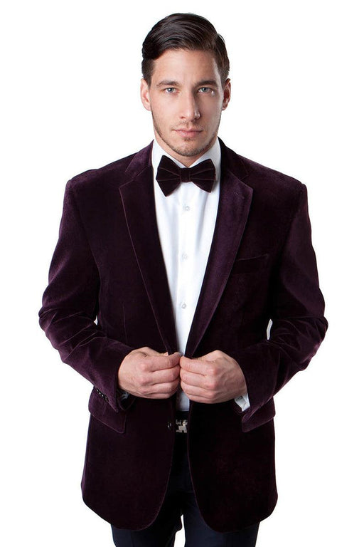 Tazio Men's Burgundy Two-Button Velvet Blazer | 52L Closeout - USA Men's Outlet