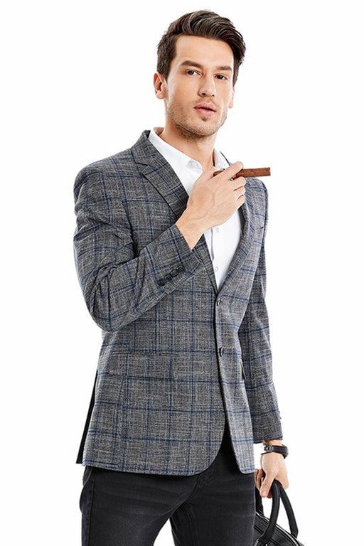 Tazio Men's Charcoal Grey Glen Plaid Slim Fit Blazer Sport Coat - USA Men's Outlet