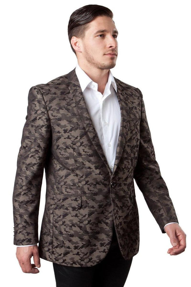 Tazio Men's Classy Brown Camo Sports Coat | One Button - USA Men's Outlet