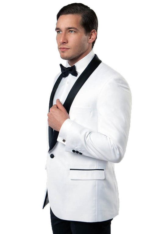 Tazio Men's Classy One Button Ivory & Black Shawl Lapel Dinner Jacket - USA Men's Outlet