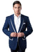 Tazio Men's Clean-Cut One-Button Dark Blue Blazer with Contrasting White Trim - USA Men's Outlet