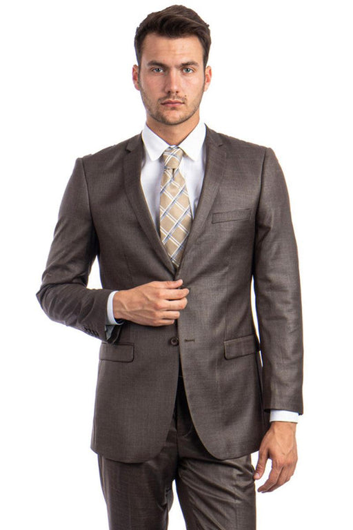 Tazio Men's Cocoa Brown Slim-Fit Sharkskin Suit | Shiny Textured Finish - USA Men's Outlet