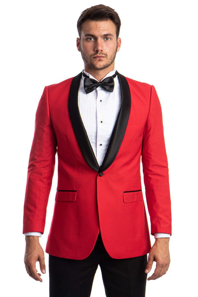 "Tazio Men's Elegant Red & Black Shawl Lapel One-Button Dinner Jacket" - USA Men's Outlet