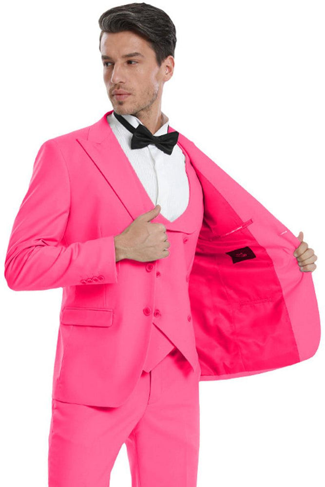 Tazio Men's Fuchsia Pink 2-Btn Wedding/Prom Suit w/Peak Lapel - USA Men's Outlet