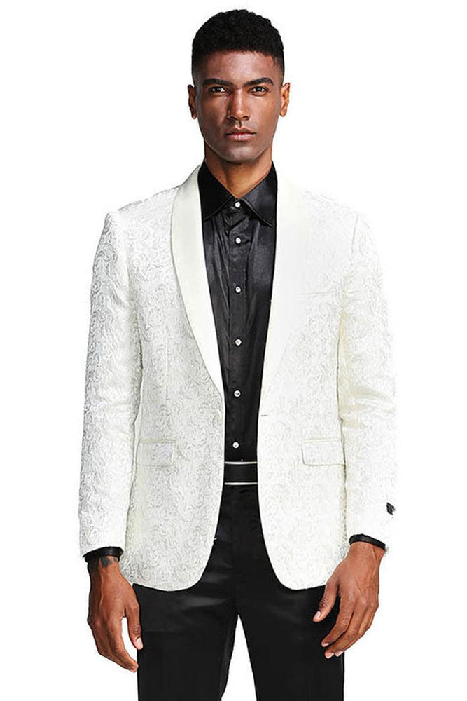 Tazio Men's Ivory Paisley Tuxedo Jacket: Slim Fit for Weddings & Proms - USA Men's Outlet