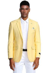 Tazio Men's Lemon Yellow Slim Fit Blazer: Linen Style Summer Wear - USA Men's Outlet