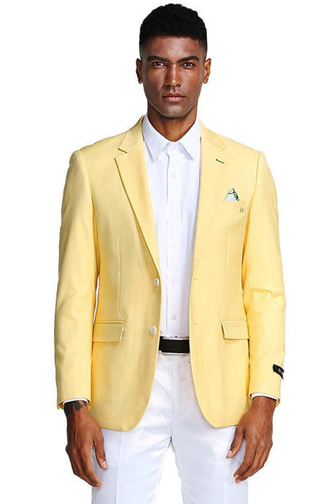 Tazio Men's Lemon Yellow Slim Fit Blazer: Linen Style Summer Wear - USA Men's Outlet