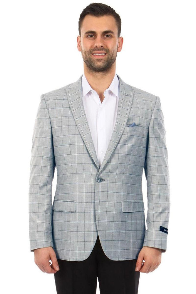 Tazio Men's Light Blue Windowpane Plaid Sport Coat - USA Men's Outlet