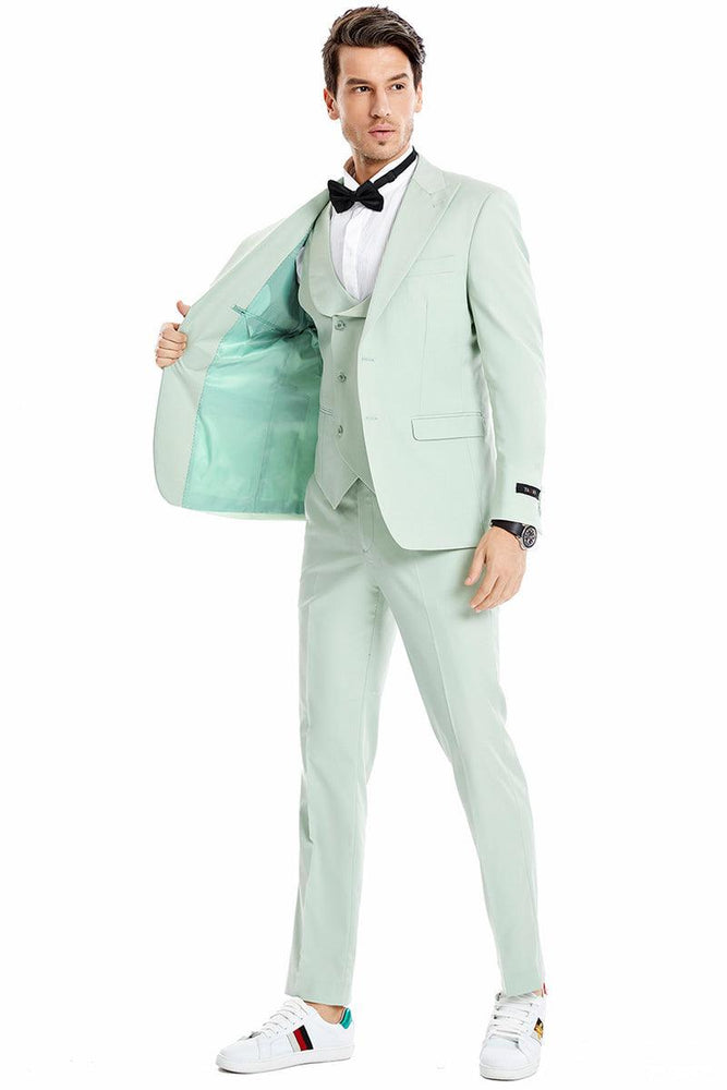 Tazio Men's Mint Green 2-Btn Vested Wedding/Prom Suit: Peak Lapel - USA Men's Outlet