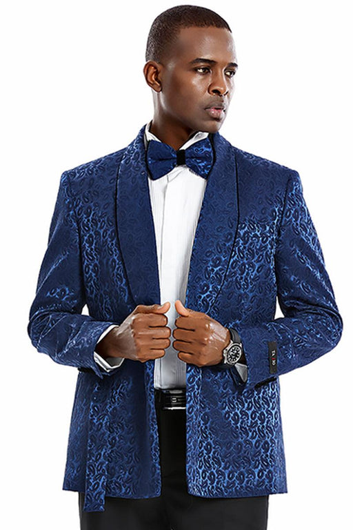 "Tazio Men's Navy Paisley Double-Breasted Slim-Fit Tuxedo Smoking Jacket" - USA Men's Outlet