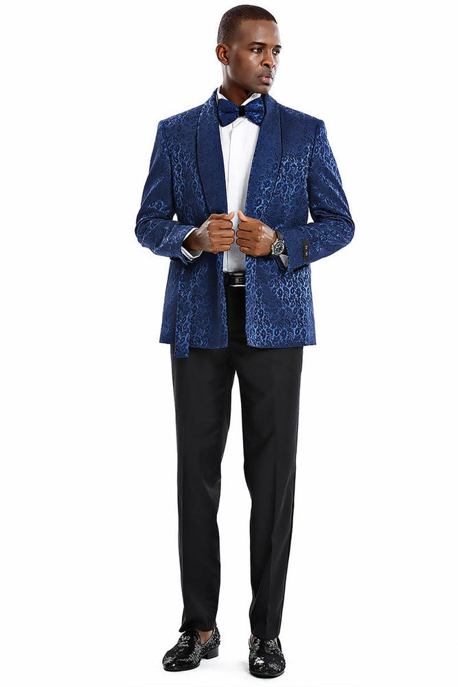 "Tazio Men's Navy Paisley Double-Breasted Slim-Fit Tuxedo Smoking Jacket" - USA Men's Outlet