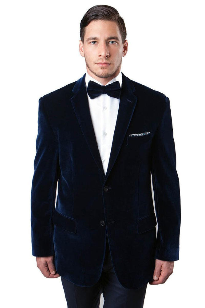 Tazio Men's Navy Velvet Blazer: Elegant 2-Button Classic - USA Men's Outlet