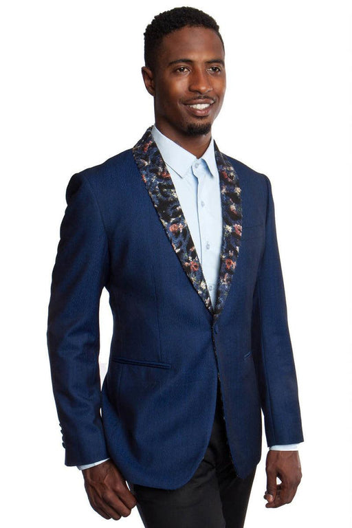 Tazio Men's One-Button Navy Floral Dinner Jacket - Slim Fit Lapel - USA Men's Outlet