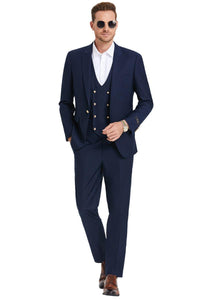 Tazio Men's One-Button Navy Suit with Gold Peak Lapel & Buttons - USA Men's Outlet