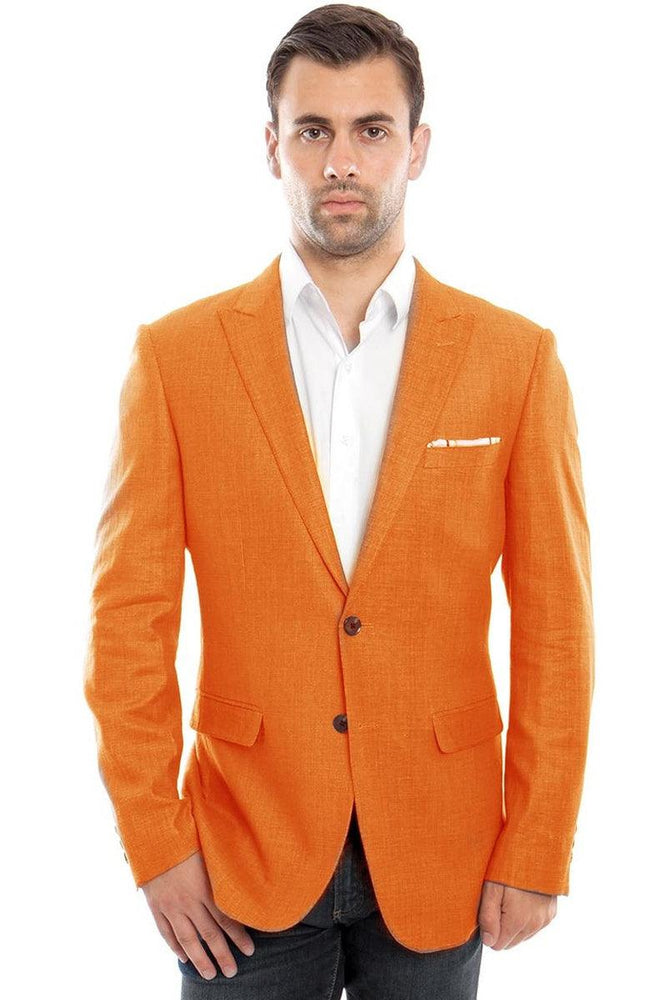 Tazio Men's Orange Linen Summer Blazer, 2-Button Stylish Fit - USA Men's Outlet