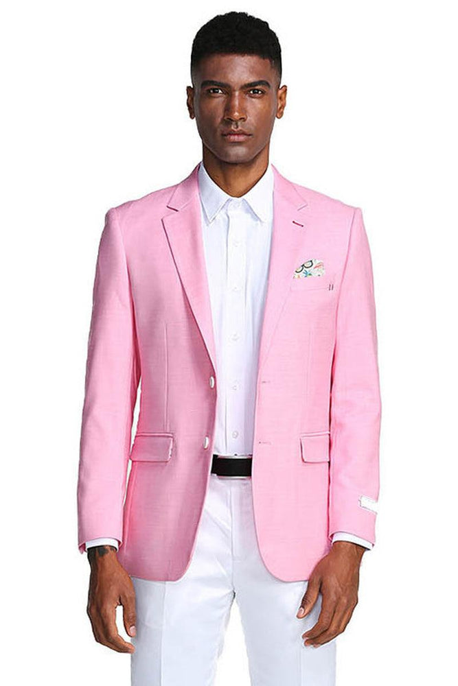 Tazio Men's Pink Linen Blazer-Slim Fit Summer 2 Button Style - USA Men's Outlet