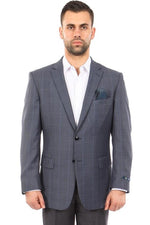 Tazio Men's Plaid Two Button Sportcoat in Blue Grey - USA Men's Outlet
