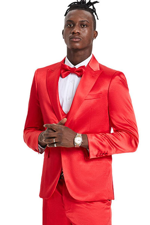 Tazio Men's Red Satin Sharkskin One-Button Suit - Prom & Wedding-Ready - USA Men's Outlet