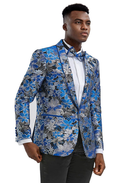 Tazio Men's Royal Blue & Black Slim Fit Paisley Prom Tuxedo Jacket - USA Men's Outlet