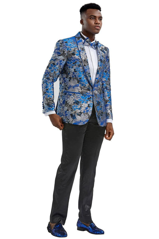 Tazio Men's Royal Blue & Black Slim Fit Paisley Prom Tuxedo Jacket - USA Men's Outlet