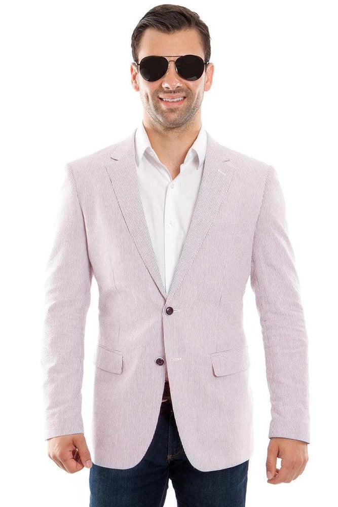 Tazio Men's Seersucker Blazer: Tan Two-Button Summer Sport Coat - USA Men's Outlet