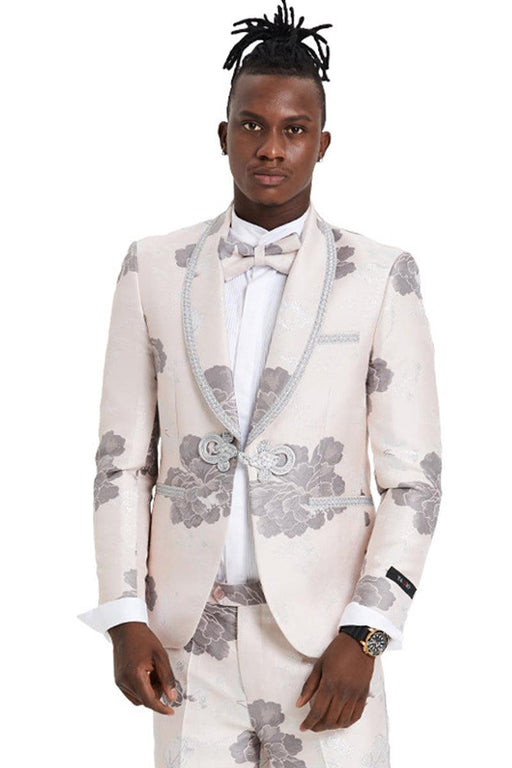 Tazio Men's Shawl Tuxedo with Paisley & Lace Trim, 1-Button Vested - USA Men's Outlet