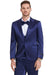 Tazio Men's Shiny Satin Sharkskin One-Button Prom Suit in Indigo Navy - USA Men's Outlet