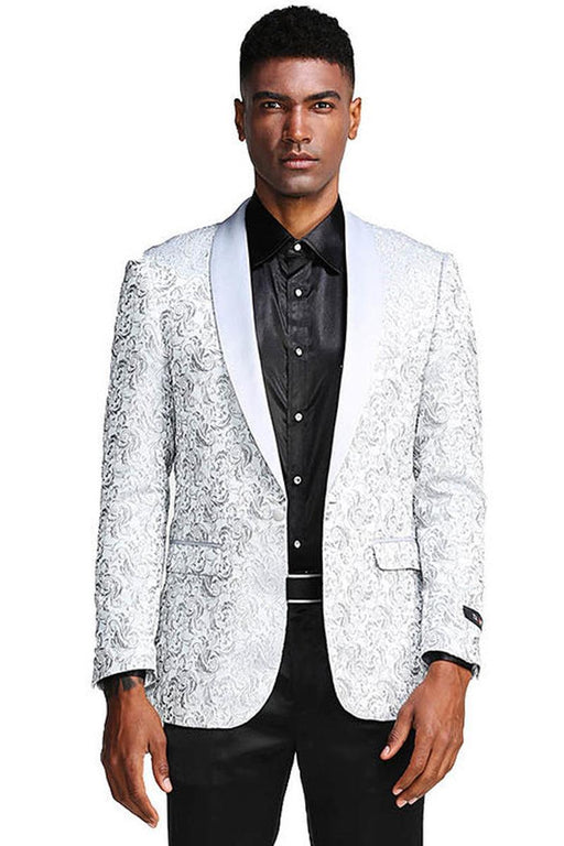 Tazio Men's Silver Grey Paisley Tuxedo Jacket - Slim Fit for Weddings & Proms - USA Men's Outlet